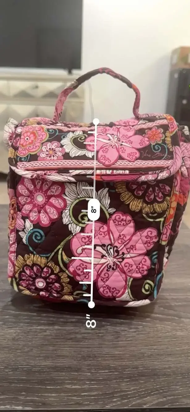 Vera Bradley Retired Mod Floral Pink Brown Quilted Cosmetic Travel Bag 8”